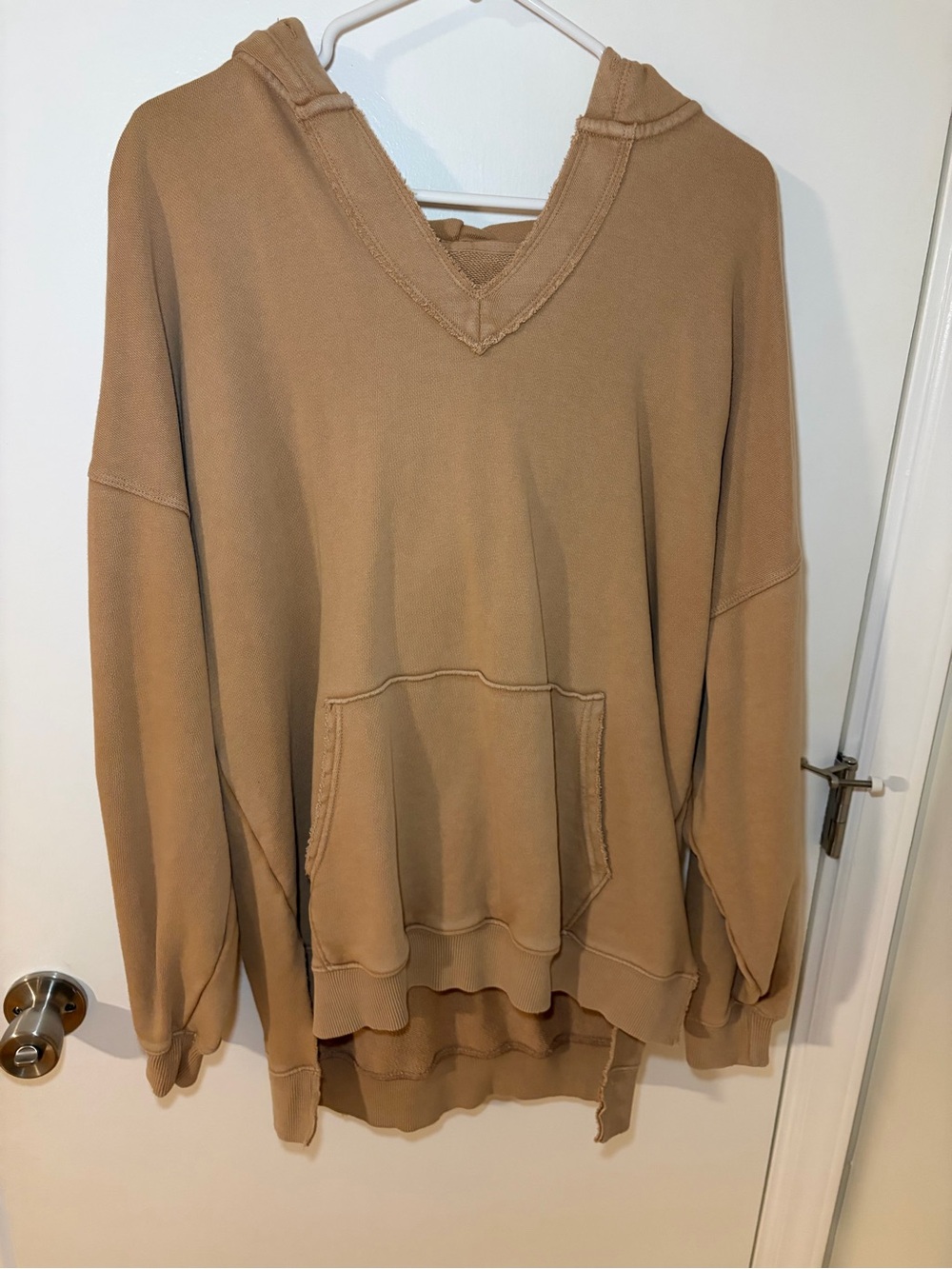 aerie Women’s V-Neck Hoodie Sweater in Camel Tan